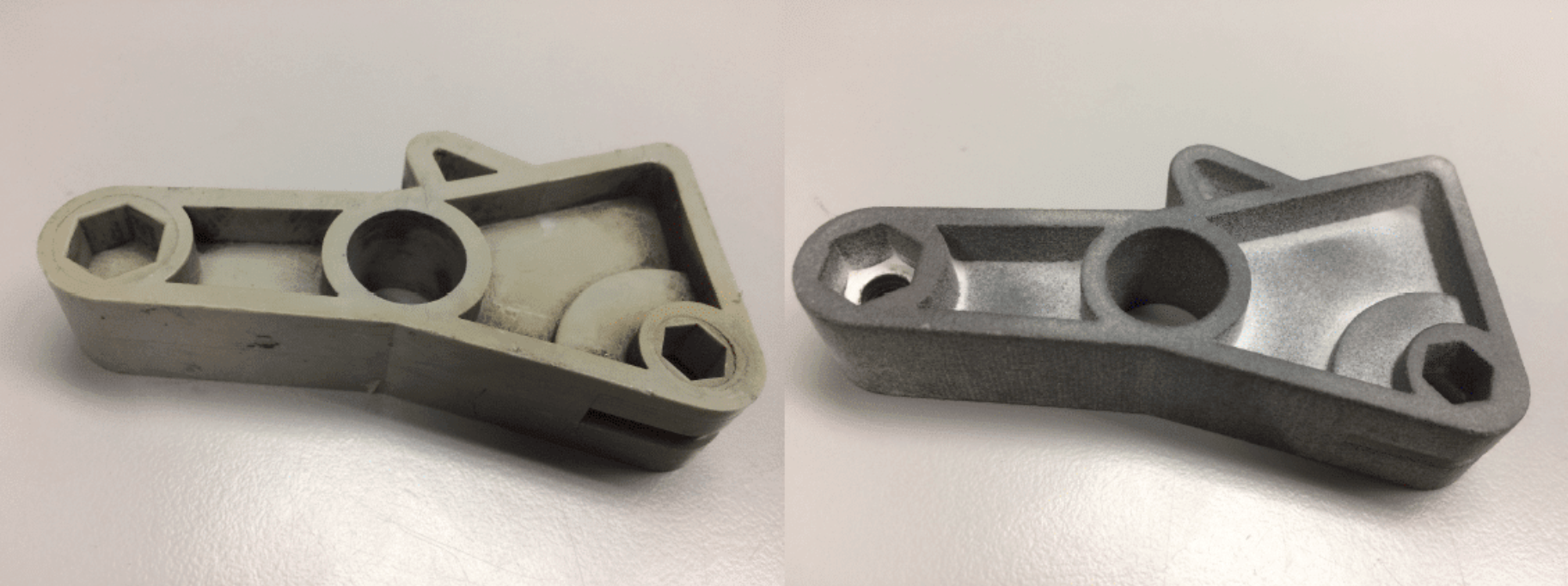 Before and after of actuator created by 3D Parts Unlimited.